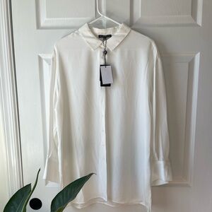NWT Adrianna Papell Long White Button Front Womens Blouse Size Medium